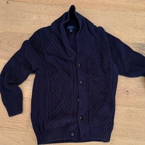 Savile Row Company Men's Navy Shawl Collar Cable Cardigan